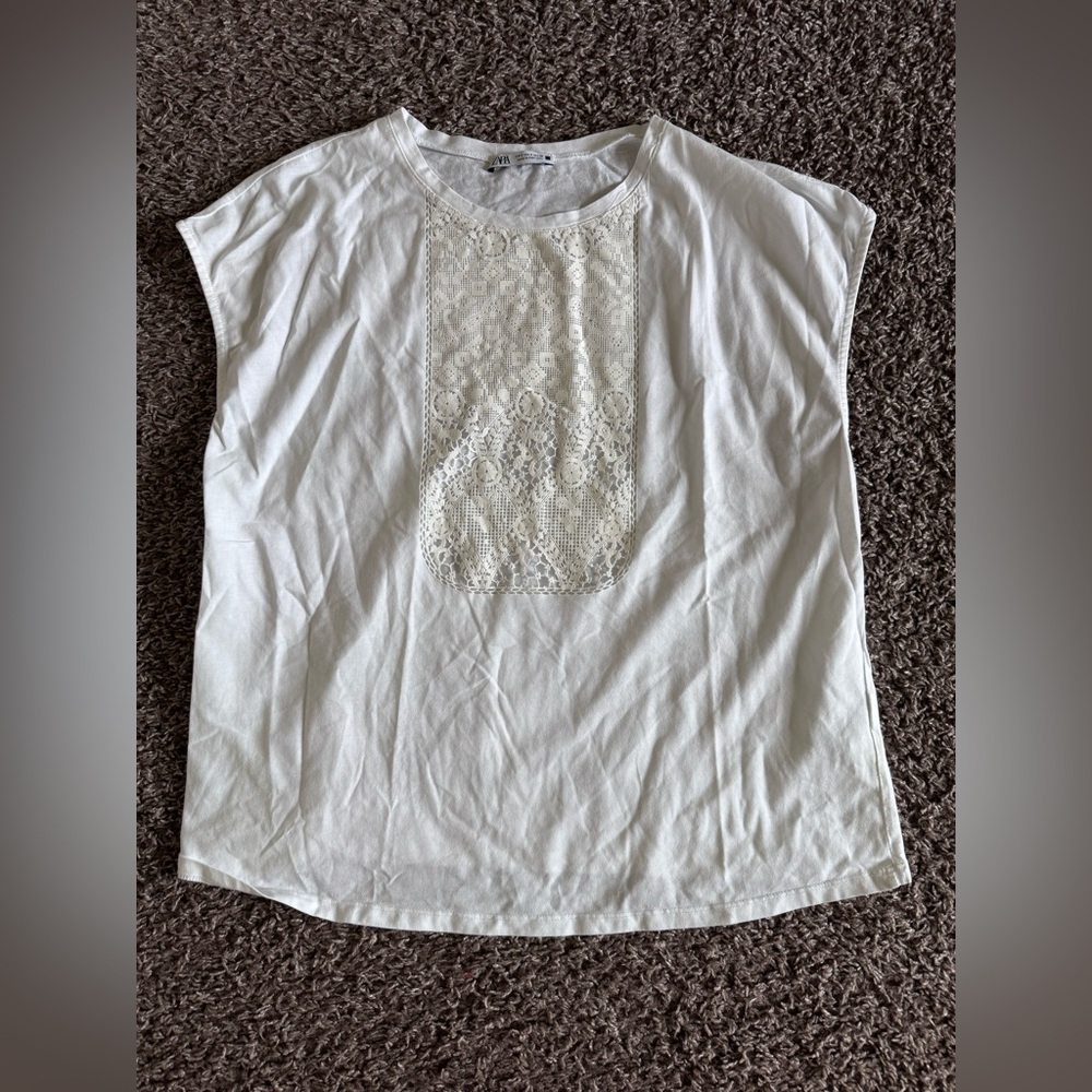 Zara White Lace Accent Blouse
